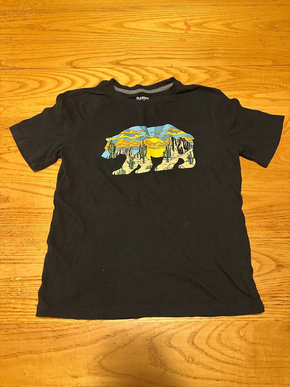Old Navy Boys L 10-12 Southwest Desert Bear Graphic Tee Black Short Sleeve